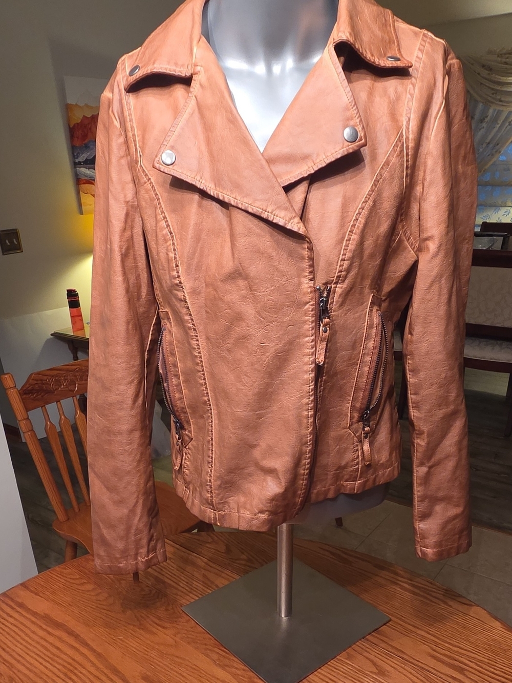 Max Studio Tan Leather Moto Jacket Size XL